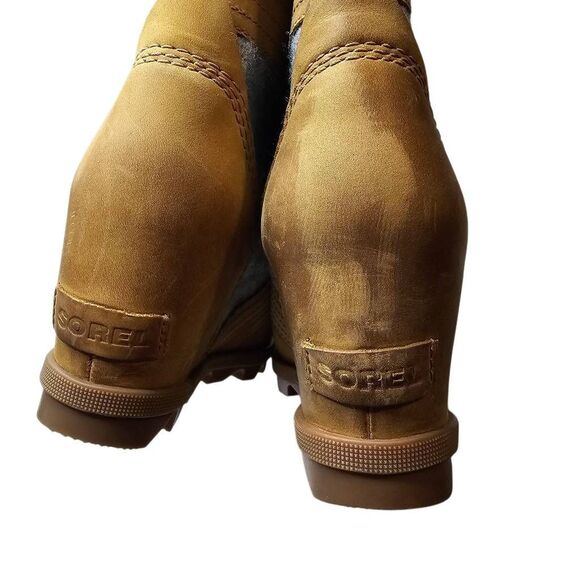 SOREL Wedge Lace-Up Boots – Leather & Wool Blend Tan/Gray  Size 8.5 - Picture 5 of 13